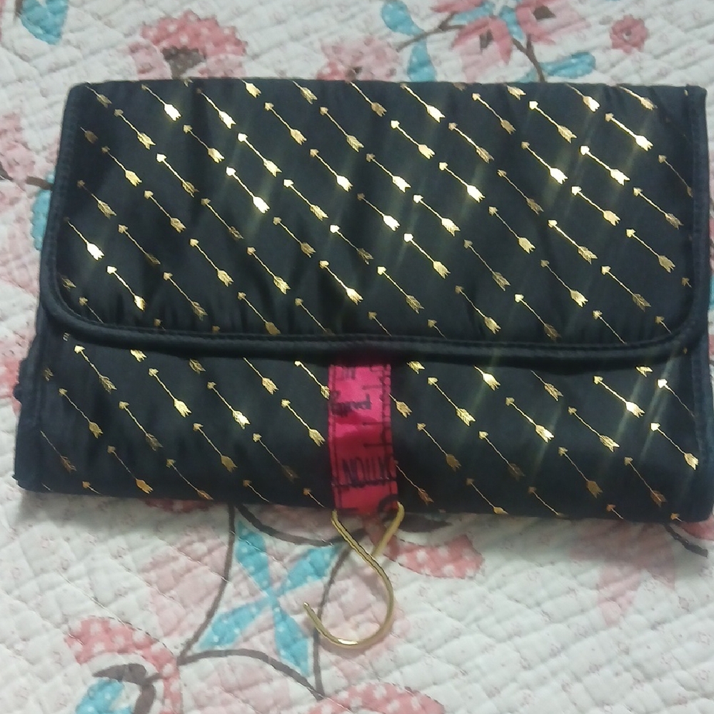 Soho Black and Gold Quilted Cosmetic Case with Studded Design